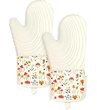Slohif Long Silicone Oven Mitts Heat Resistant for Women - 2 Pcs Strawberry 100% Cotton Oven Gloves, Non-Slip and Waterproof Silicone Oven Mitts with Hanger for Baking and Cooking