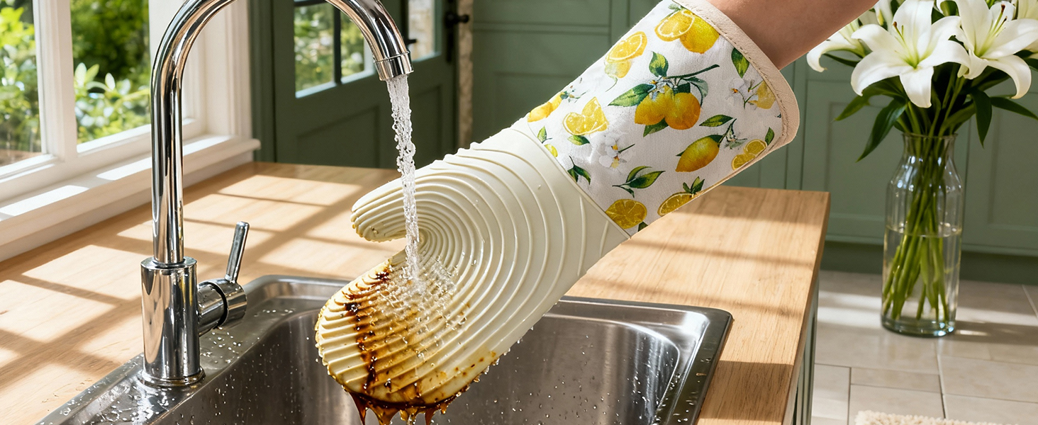 Slohif Long Silicone Oven Mitts Heat Resistant for Women - 2 Pcs Strawberry 100% Cotton Oven Gloves, Non-Slip and Waterproof Silicone Oven Mitts with Hanger for Baking and Cooking