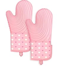 Slohif Long Silicone Oven Mitts Heat Resistant for Women - 2 Pcs Black Cat 100% Cotton Oven Gloves, Non-Slip and Waterproof Silicone Oven Mitts with Hanger for Baking and Cooking