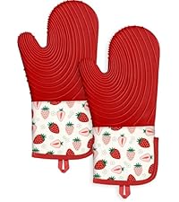 Slohif Long Silicone Oven Mitts Heat Resistant for Women - 2 Pcs Black Cat 100% Cotton Oven Gloves, Non-Slip and Waterproof Silicone Oven Mitts with Hanger for Baking and Cooking