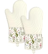 Slohif Long Silicone Oven Mitts Heat Resistant for Women - 2 Pcs Black Cat 100% Cotton Oven Gloves, Non-Slip and Waterproof Silicone Oven Mitts with Hanger for Baking and Cooking