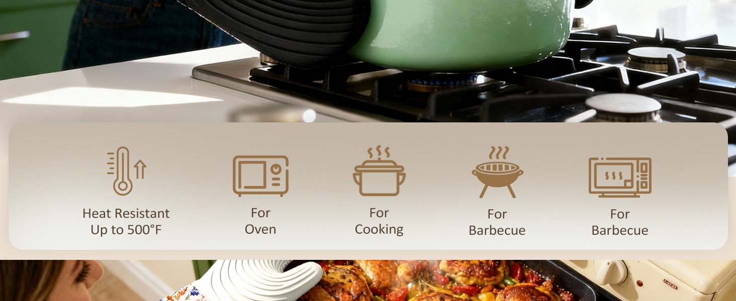 Slohif Long Silicone Oven Mitts Heat Resistant for Women - 2 Pcs Black Cat 100% Cotton Oven Gloves, Non-Slip and Waterproof Silicone Oven Mitts with Hanger for Baking and Cooking