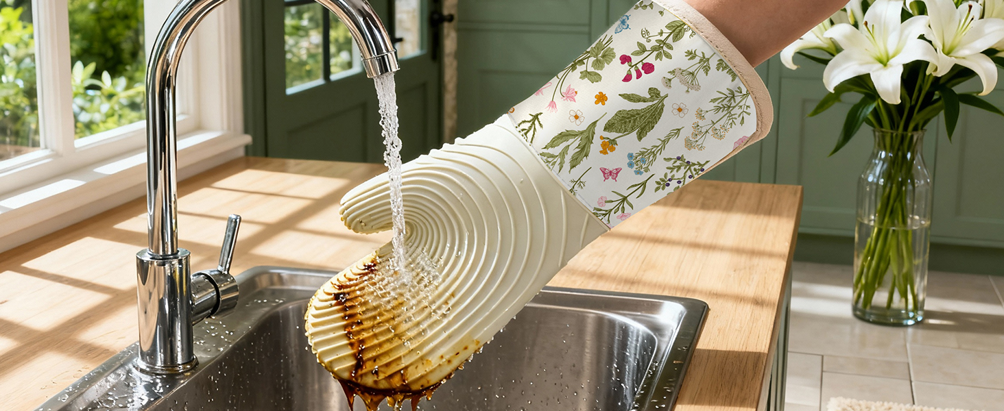 Slohif Long Silicone Oven Mitts Heat Resistant for Women - 2 Pcs Black Cat 100% Cotton Oven Gloves, Non-Slip and Waterproof Silicone Oven Mitts with Hanger for Baking and Cooking