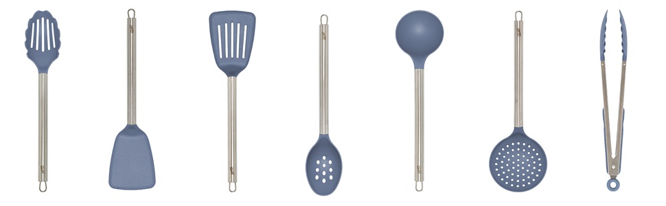 Glad Kitchen Utensils Set, 8pcs - Nonstick Cooking Tools with Stainless Steel Handles & Rotating Utensil Holder - Turners, Ladle, Spoon, Tongs, Spaghetti Server, and Skimmer - Dishwasher Safe, Rust