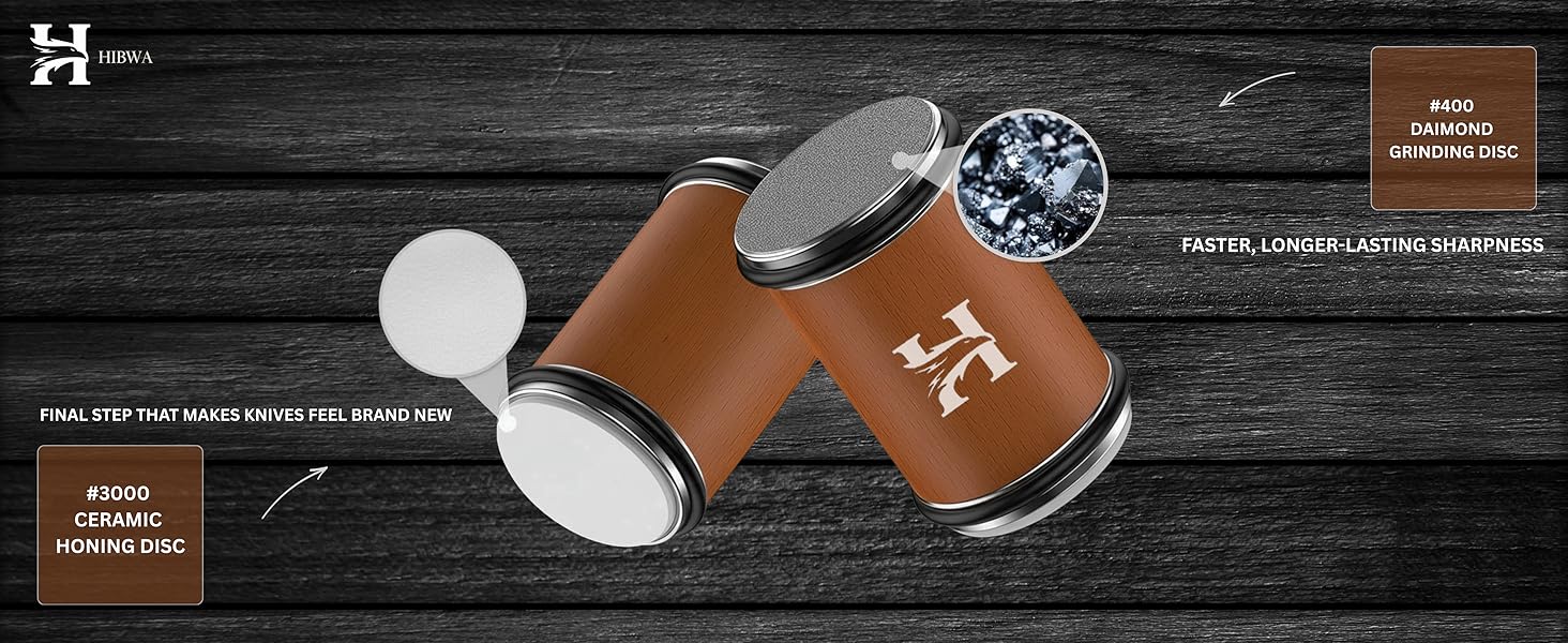 5 Angles High Carbon Stainless Steel Rolling Knife Sharpener with 400, 1000 & 3000 Replacement Discs - Blunt Knife Sharpening Kit with 12°, 15°, 17°, 19° and 22° Sharpening for Kitchen & Chef's Knives