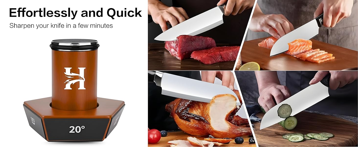 5 Angles High Carbon Stainless Steel Rolling Knife Sharpener with 400, 1000 & 3000 Replacement Discs - Blunt Knife Sharpening Kit with 12°, 15°, 17°, 19° and 22° Sharpening for Kitchen & Chef's Knives