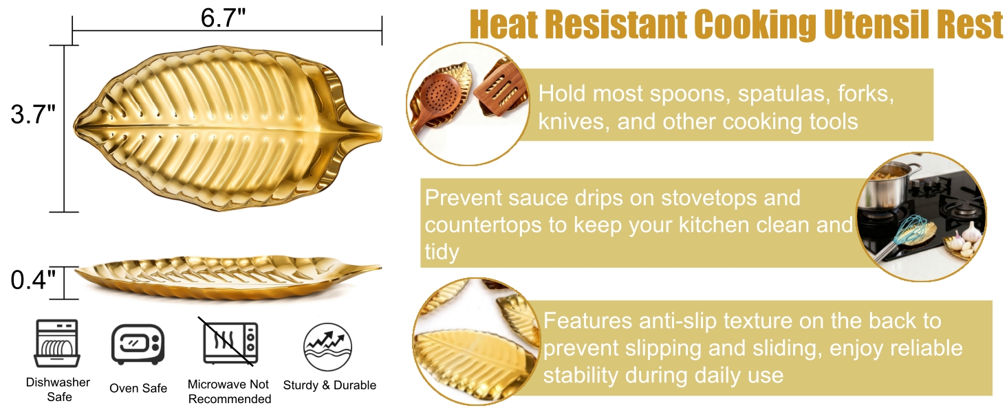 4 Pack Gold Leaf Spoon Rest, 6.7
