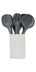 Glad Kitchen Utensils Set, 8pcs - Nonstick Cooking Tools with Utensil Holder - Nylon Spoon, Ladle, Skimmer, Spaghetti Server, and Turner Spatula Set - Dishwasher Safe, Blue