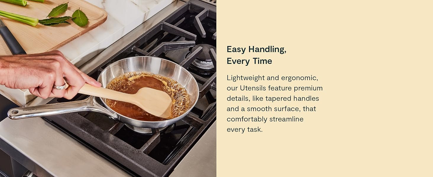 Caraway 4-Piece Mini Wooden Kitchen Utensils Set for Cooking, Serving, and Plating - Includes Mini Spoon, Scraper, Spatula, and Tongs