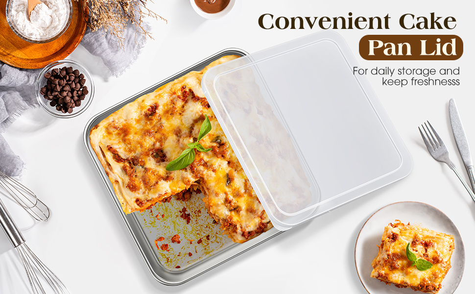 8 x 8-Inch Baking Pan with lid, 304 Stainless Steel Square Cake Pan, Commercial Grade Bakeware for Cakes Brownies Casseroles, Thicker Rectangle Sheet Cake Pans, Non-toxic & Heavy Duty &Dishwasher Safe
