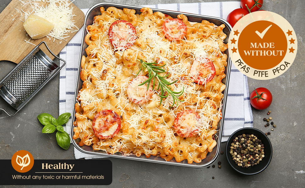 8 x 8-Inch Baking Pan with lid, 304 Stainless Steel Square Cake Pan, Commercial Grade Bakeware for Cakes Brownies Casseroles, Thicker Rectangle Sheet Cake Pans, Non-toxic & Heavy Duty &Dishwasher Safe