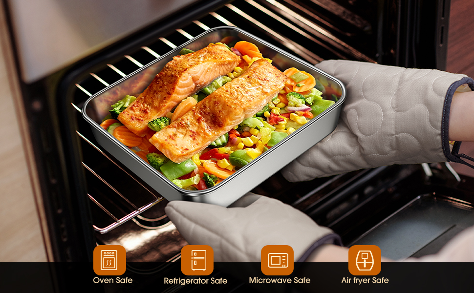 8 x 8-Inch Baking Pan with lid, 304 Stainless Steel Square Cake Pan, Commercial Grade Bakeware for Cakes Brownies Casseroles, Thicker Rectangle Sheet Cake Pans, Non-toxic & Heavy Duty &Dishwasher Safe