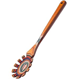 LEHAHA Wooden Pasta Spoon with Teeth Spaghetti Fork Tongs 13'' Pasta Forks Serving Utensils Acacia Wood Spaghetti Server Spoons Ladle Pastas Spatula Kitchen Tool Spaghettis Scoop Strainer Noodle Spoon