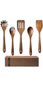 LEHAHA Wooden Pasta Spoon with Teeth Spaghetti Fork Tongs 13'' Pasta Forks Serving Utensils Acacia Wood Spaghetti Server Spoons Ladle Pastas Spatula Kitchen Tool Spaghettis Scoop Strainer Noodle Spoon