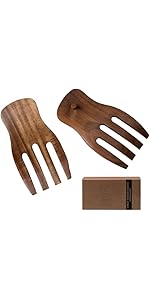 LEHAHA Wooden Pasta Spoon with Teeth Spaghetti Fork Tongs 13'' Pasta Forks Serving Utensils Acacia Wood Spaghetti Server Spoons Ladle Pastas Spatula Kitchen Tool Spaghettis Scoop Strainer Noodle Spoon