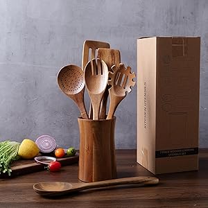 LEHAHA Wooden Pasta Spoon with Teeth Spaghetti Fork Tongs 13'' Pasta Forks Serving Utensils Acacia Wood Spaghetti Server Spoons Ladle Pastas Spatula Kitchen Tool Spaghettis Scoop Strainer Noodle Spoon