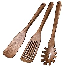 LEHAHA Wooden Pasta Spoon with Teeth Spaghetti Fork Tongs 13'' Pasta Forks Serving Utensils Acacia Wood Spaghetti Server Spoons Ladle Pastas Spatula Kitchen Tool Spaghettis Scoop Strainer Noodle Spoon