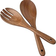 LEHAHA Wooden Pasta Spoon with Teeth Spaghetti Fork Tongs 13'' Pasta Forks Serving Utensils Acacia Wood Spaghetti Server Spoons Ladle Pastas Spatula Kitchen Tool Spaghettis Scoop Strainer Noodle Spoon
