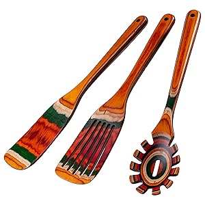 LEHAHA Wooden Pasta Spoon with Teeth Spaghetti Fork Tongs 13'' Pasta Forks Serving Utensils Acacia Wood Spaghetti Server Spoons Ladle Pastas Spatula Kitchen Tool Spaghettis Scoop Strainer Noodle Spoon