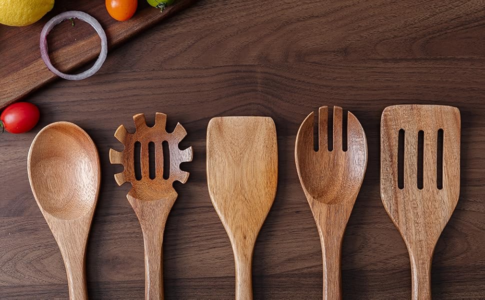 LEHAHA Wooden Pasta Spoon with Teeth Spaghetti Fork Tongs 13'' Pasta Forks Serving Utensils Acacia Wood Spaghetti Server Spoons Ladle Pastas Spatula Kitchen Tool Spaghettis Scoop Strainer Noodle Spoon