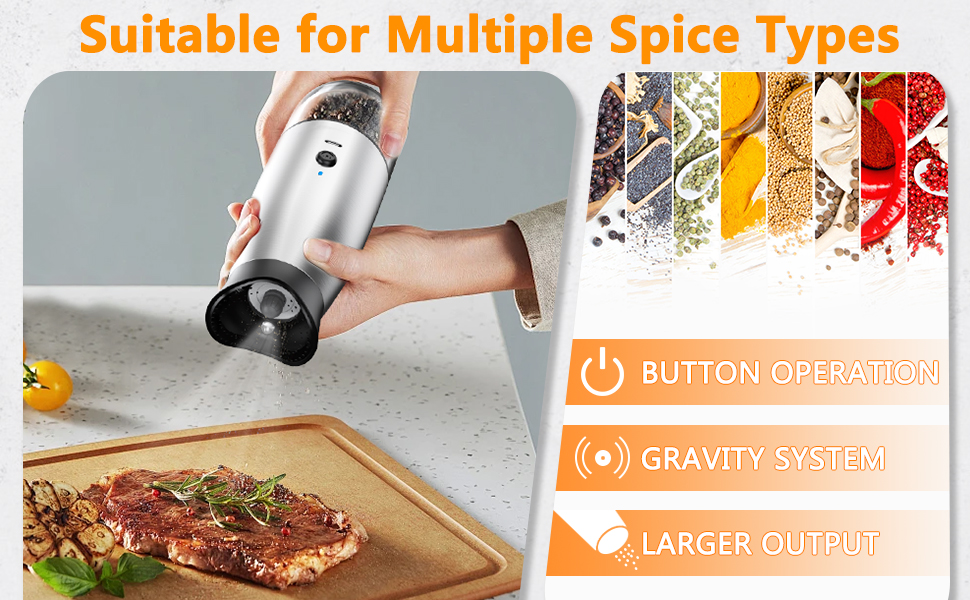 Electric Salt and Pepper Grinder Set, Rechargeable Automatic Pepper Mill Grinder with LED House Warming Gifts New Home, USB Adjustable Coarseness shakers, One-Hand Operation for Kitchen Appliances