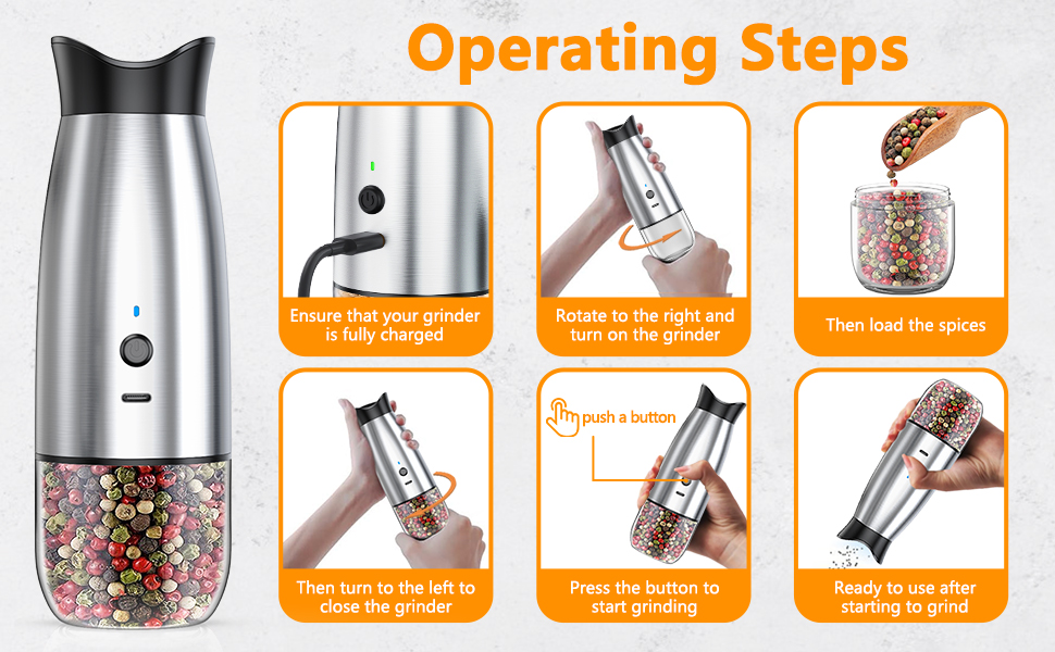 Electric Salt and Pepper Grinder Set, Rechargeable Automatic Pepper Mill Grinder with LED House Warming Gifts New Home, USB Adjustable Coarseness shakers, One-Hand Operation for Kitchen Appliances
