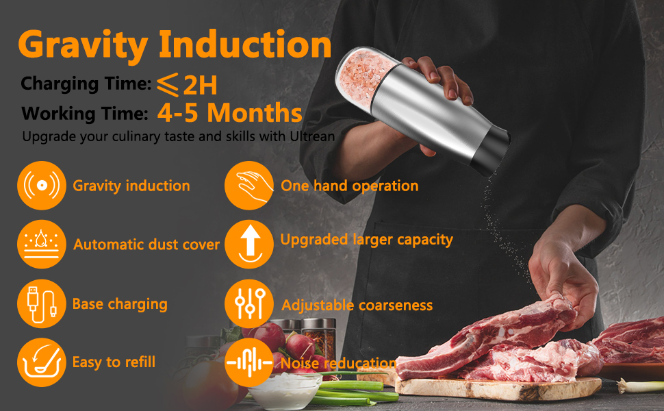 Electric Salt and Pepper Grinder Set, Rechargeable Automatic Pepper Mill Grinder with LED House Warming Gifts New Home, USB Adjustable Coarseness shakers, One-Hand Operation for Kitchen Appliances