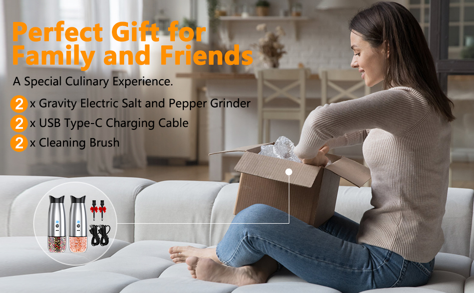Electric Salt and Pepper Grinder Set, Rechargeable Automatic Pepper Mill Grinder with LED House Warming Gifts New Home, USB Adjustable Coarseness shakers, One-Hand Operation for Kitchen Appliances