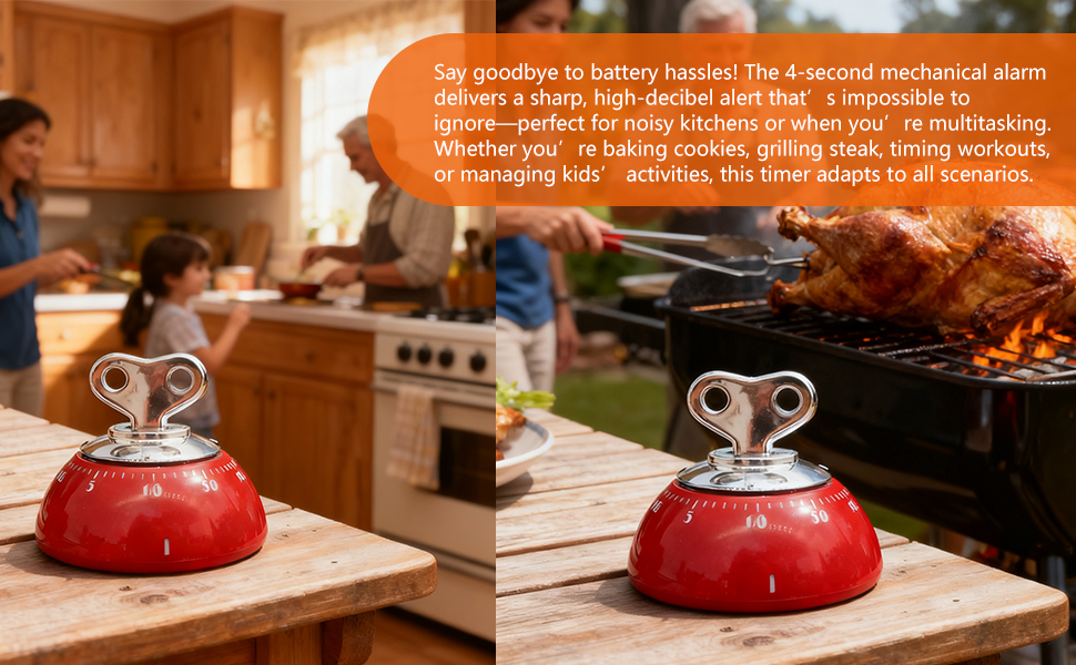 Kitchen Timers for Cooking, 100% Mechanical Wind Up Egg Timer with Magnetic Back No Batteries Required