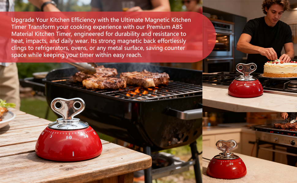 Kitchen Timers for Cooking, 100% Mechanical Wind Up Egg Timer with Magnetic Back No Batteries Required