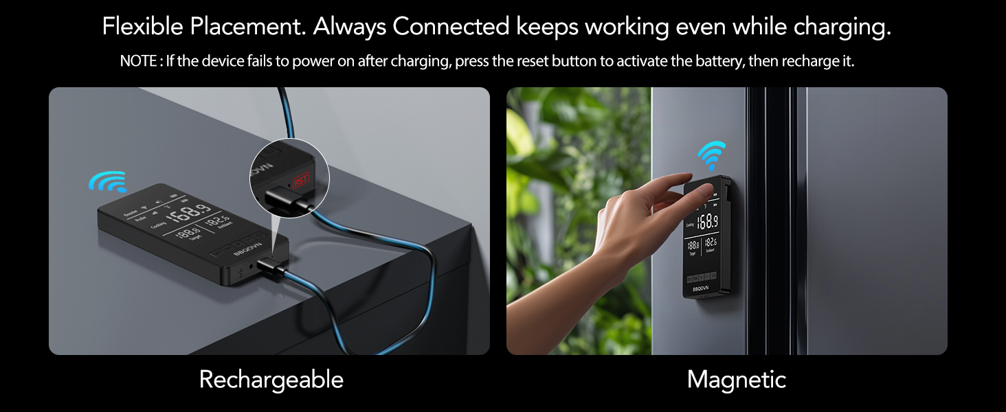 Smart WiFi Wireless Meat Thermometer, Sub-1G Long Range 1000FT, 7 NIST Certified Sensors in 1 Thin Probe ±0.5℉ Accuracy, Standalone Base with Large LED Screen for BBQ Grill Smoker Oven-Black