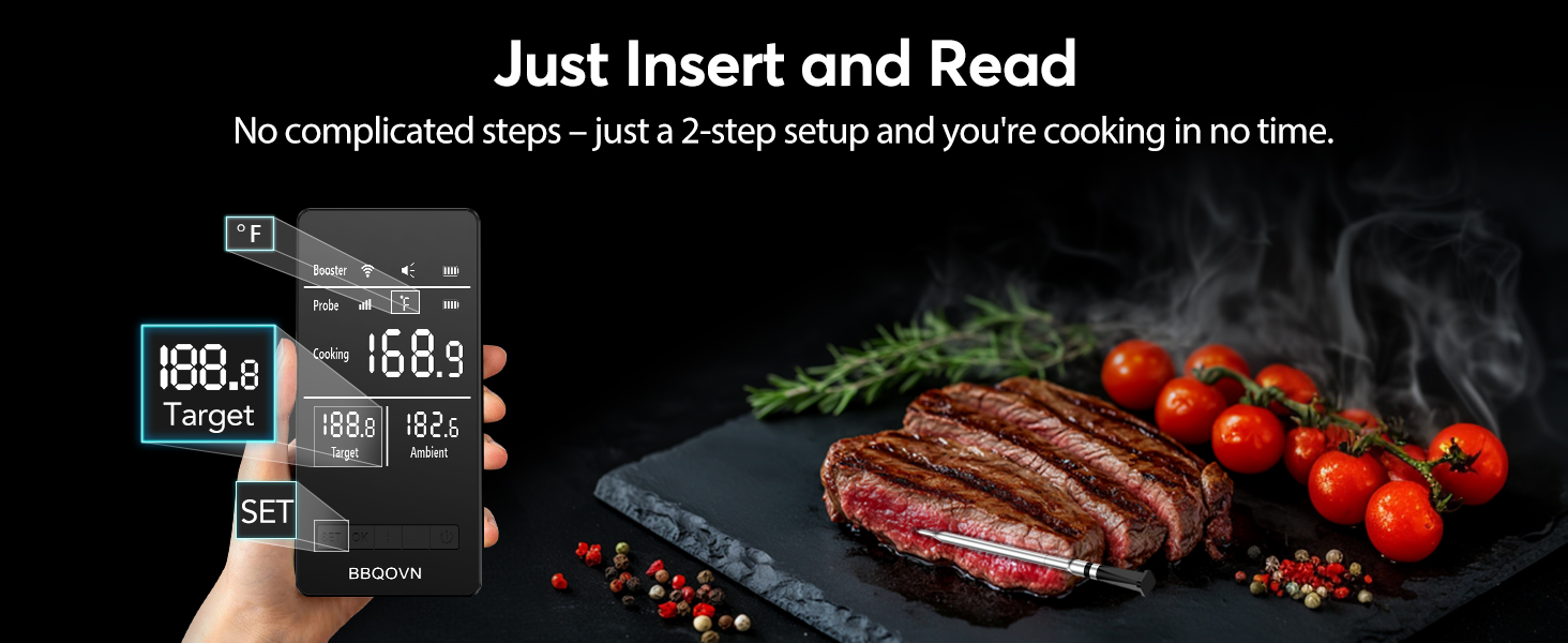 Smart WiFi Wireless Meat Thermometer, Sub-1G Long Range 1000FT, 7 NIST Certified Sensors in 1 Thin Probe ±0.5℉ Accuracy, Standalone Base with Large LED Screen for BBQ Grill Smoker Oven-Black