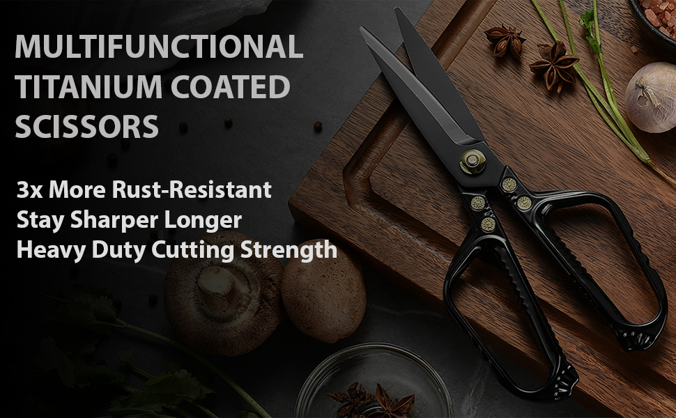Kitchen Scissors - Heavy Duty Kitchen Shears with Stainless Steel Titanium-Coated Blades for Food, Poultry, Meat & Herbs - Sharp All Purpose Cooking Scissors Dishwasher Safe