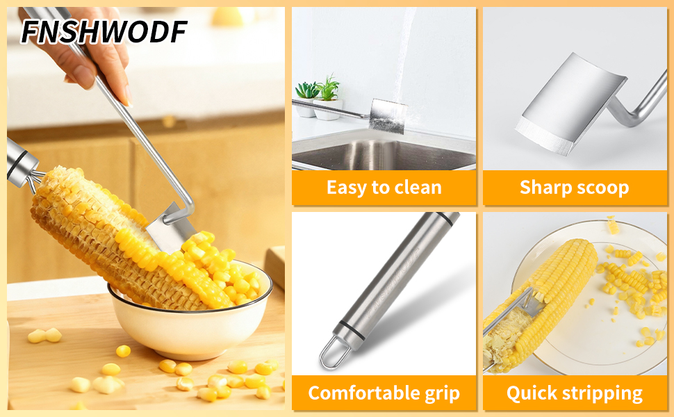 Professional Corn Peeler for Corn on the Cob, 2-Pack Stainless Steel Corn Stripper Tool with Long Handle & Safety Guard, Efficient Corn Kernel Remover for Kitchen, Wedding Favors, Party Supplies (2)