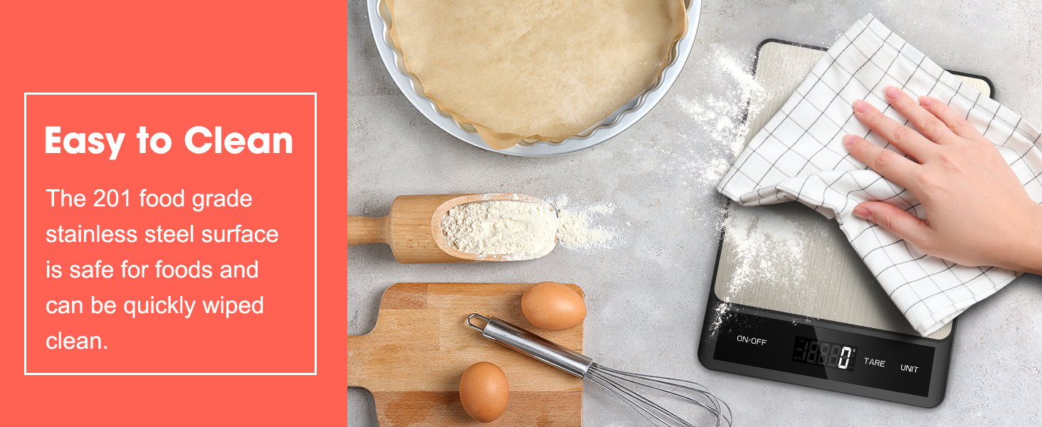 Mik-Nana Food Scale, Digital Kitchen Scale with 6 Units Tare Function & LCD Display, 11lb Stainless Steel Weight Grams and Ounces for Baking, Cooking and Meal Prep (Batteries Included)