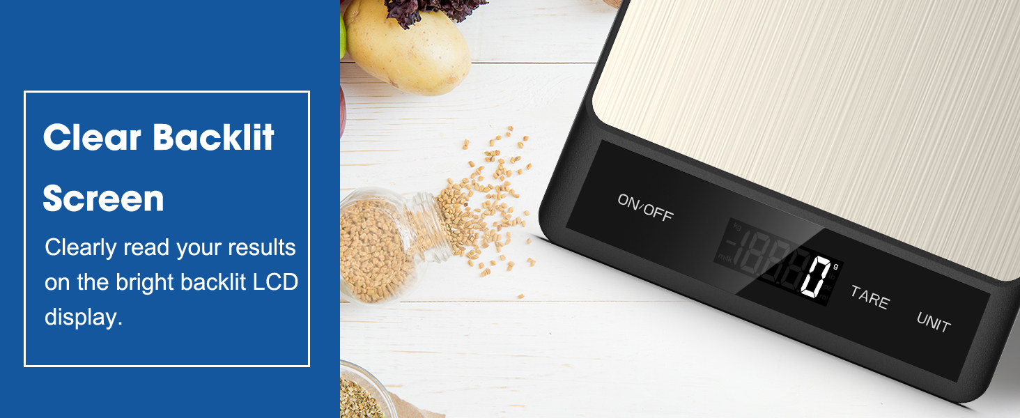 Mik-Nana Food Scale, Digital Kitchen Scale with 6 Units Tare Function & LCD Display, 11lb Stainless Steel Weight Grams and Ounces for Baking, Cooking and Meal Prep (Batteries Included)