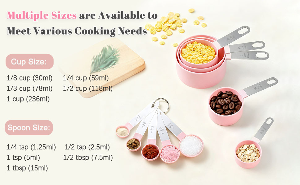 Measuring Cups and Spoons Set, 10 Pieces Stackable Measure Tools with Stainless Steel Handles, Kitchen Gadgets for Cooking & Baking (Pink)