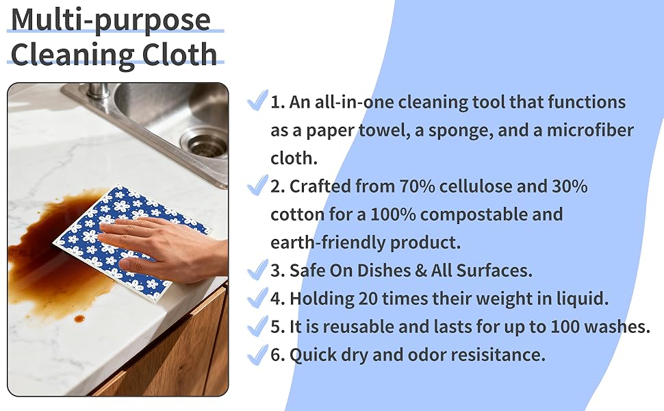 Swedish Dishcloths for Kitchen 8 Pack, Dish Towels with Clips Super Absorbent Cellulose Dish Cloths, Non-Scratch Reusable Paper Towels Washable, No Odor, Biodegradable, Dishwasher Safe