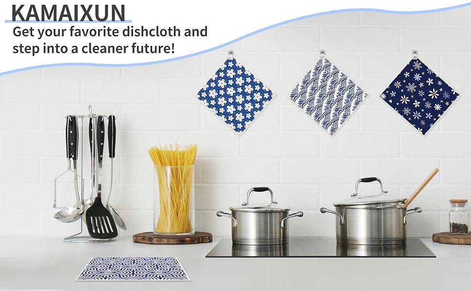 Swedish Dishcloths for Kitchen 8 Pack, Dish Towels with Clips Super Absorbent Cellulose Dish Cloths, Non-Scratch Reusable Paper Towels Washable, No Odor, Biodegradable, Dishwasher Safe