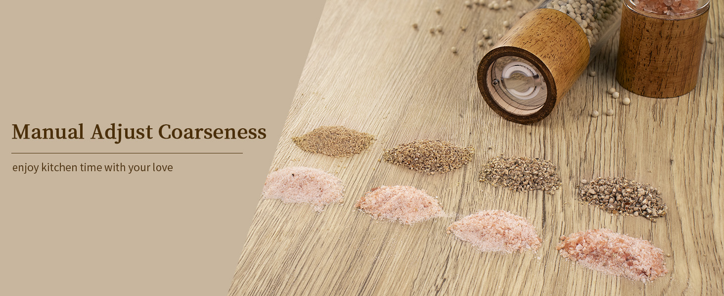 2 Pack Salt and Pepper Grinder Set, Premium Acrylic Salt and Pepper Mills - Manual Oak Wooden Shakers with Adjustable Ceramic Core-8 Inches