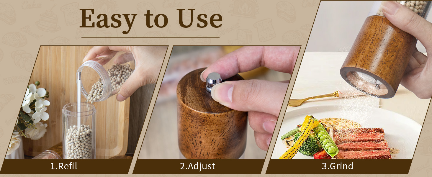 2 Pack Salt and Pepper Grinder Set, Premium Acrylic Salt and Pepper Mills - Manual Oak Wooden Shakers with Adjustable Ceramic Core-8 Inches