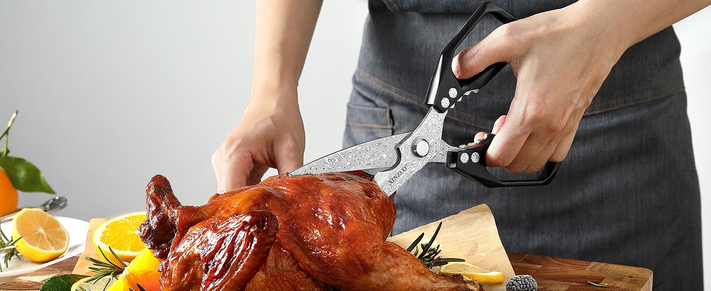 XINZUO Sharp Kitchen Scissors with Black Handle,110 Layers Damascus Steel Multipurpose Heavy Duty Kitchen Shears for Poultry/Vegetables/Fish/Nuts