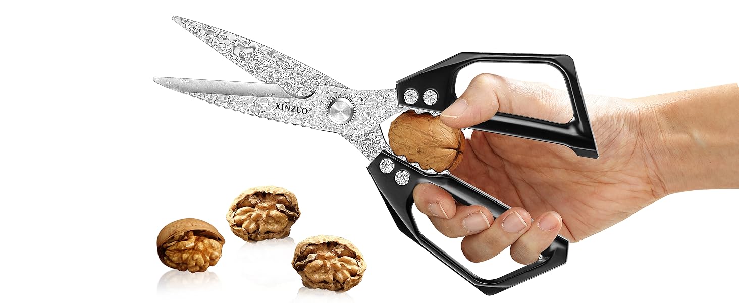 XINZUO Sharp Kitchen Scissors with Black Handle,110 Layers Damascus Steel Multipurpose Heavy Duty Kitchen Shears for Poultry/Vegetables/Fish/Nuts