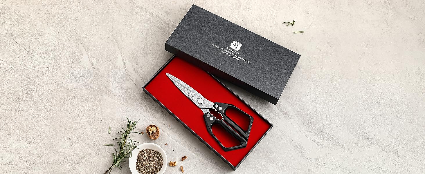 XINZUO Sharp Kitchen Scissors with Black Handle,110 Layers Damascus Steel Multipurpose Heavy Duty Kitchen Shears for Poultry/Vegetables/Fish/Nuts