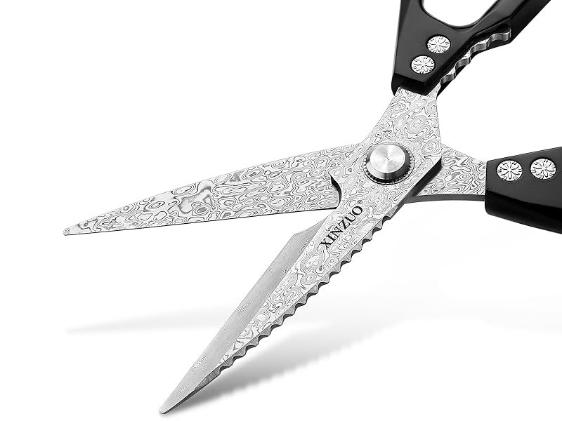 XINZUO Sharp Kitchen Scissors with Black Handle,110 Layers Damascus Steel Multipurpose Heavy Duty Kitchen Shears for Poultry/Vegetables/Fish/Nuts