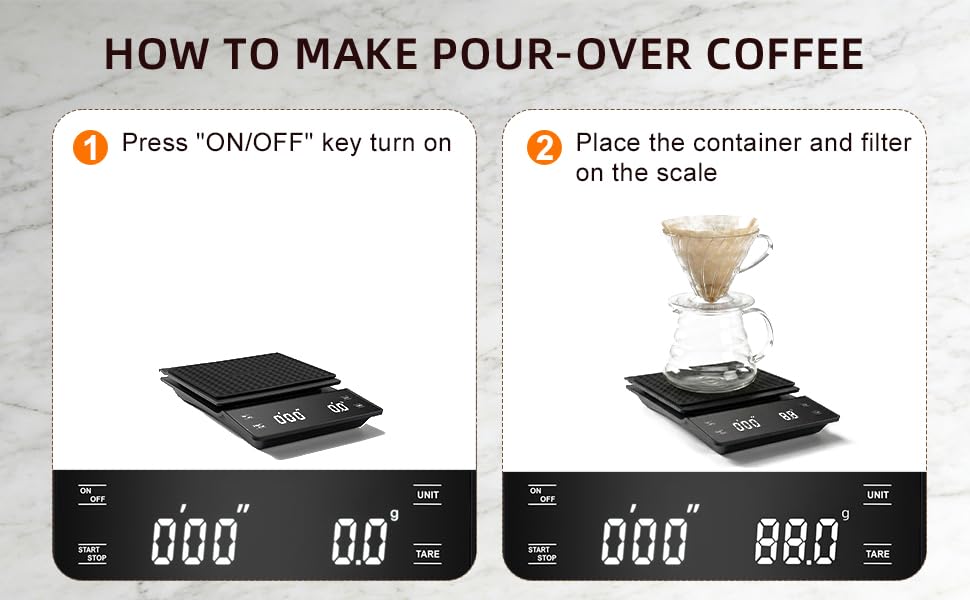 Coffee Scale with Timer, 3kg/0.1g High Precision Espresso Scale, Digital Kitchen Scale for Espresso and Pour-Over Coffee (Batteries Included)