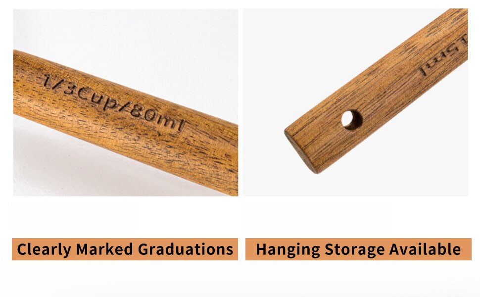 8-Piece Food-Grade Measuring Cups and Spoons Set, Nonstick Black Kitchen Measure Set with Non-Slip Wooden Handle, Engraved US & Metric Markings for Cooking & Baking