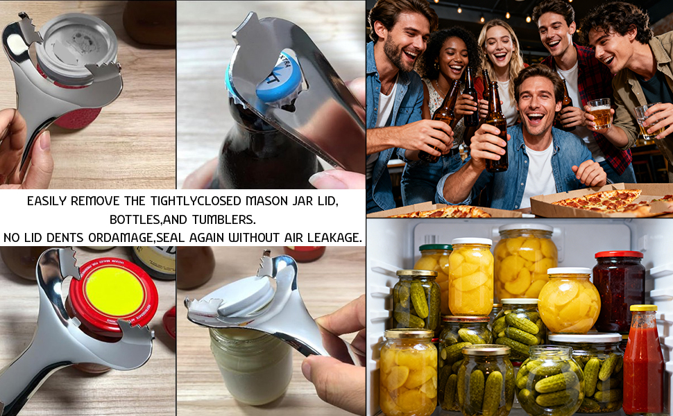 Stainless Steel Mason Jar Opener - No Lid Dents or Damage, Easy Twist Handheld Tool for Canning, Bottles & Various Jar Lids (1)