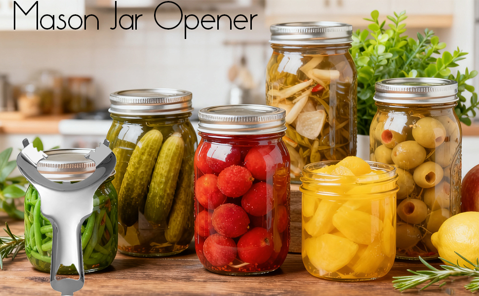 Stainless Steel Mason Jar Opener - No Lid Dents or Damage, Easy Twist Handheld Tool for Canning, Bottles & Various Jar Lids (1)