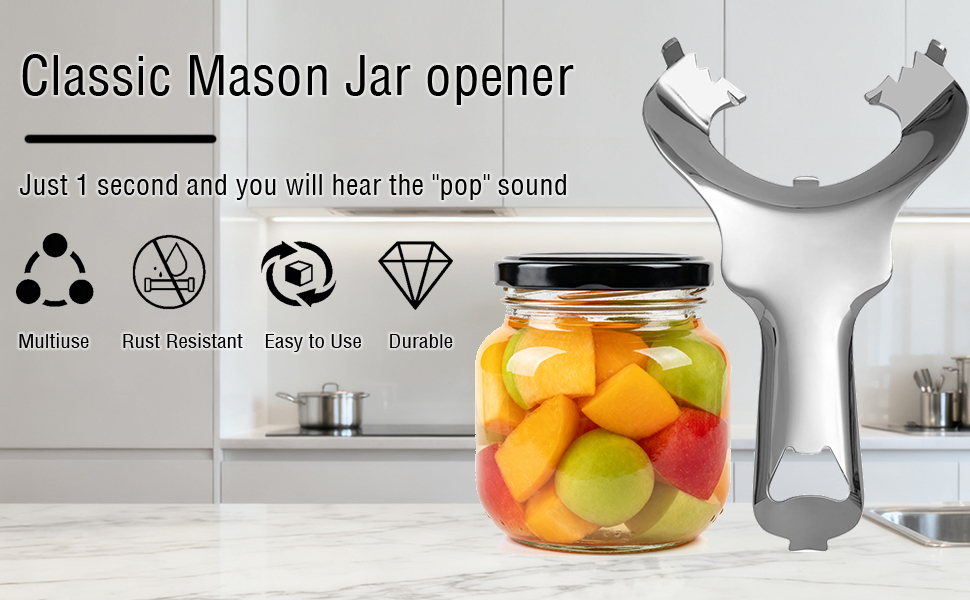 Stainless Steel Mason Jar Opener - No Lid Dents or Damage, Easy Twist Handheld Tool for Canning, Bottles & Various Jar Lids (1)